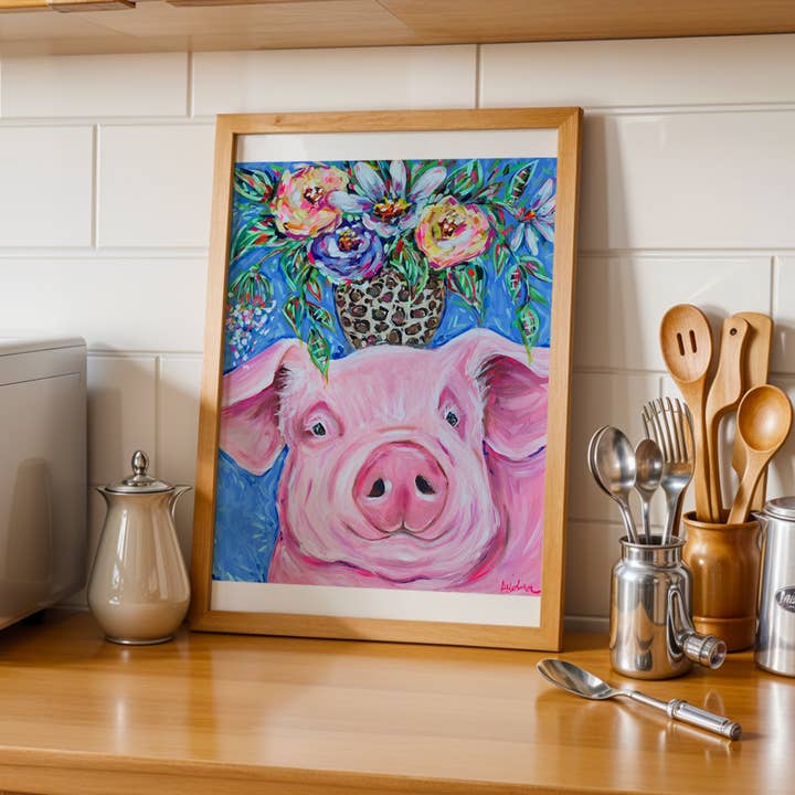 Audra Style - Wholesale Art Print - Pig Bouquet Art Print, Farmhouse Art, Dopamine Decor, Trendy Colorful Wall Poster, Kitchen Decor