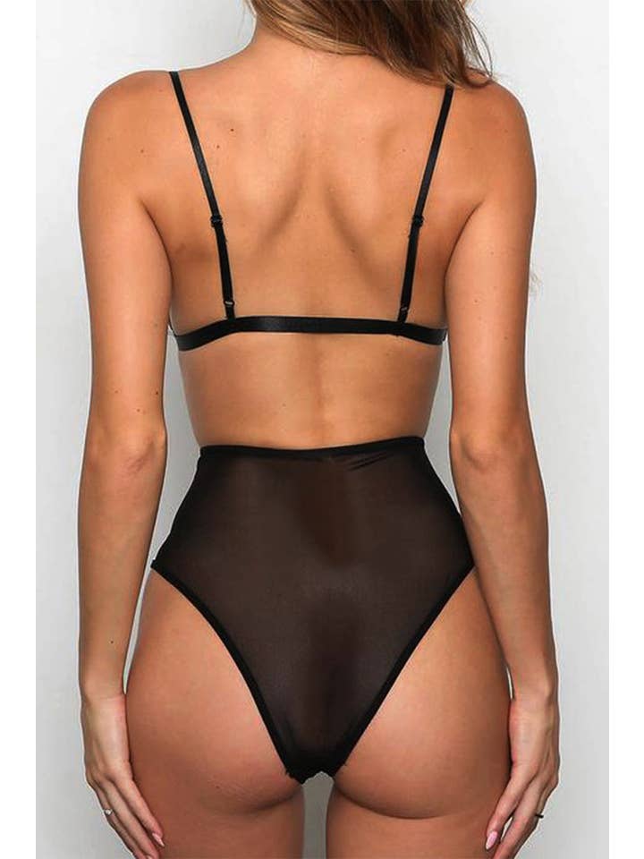 La Belle Fantastique - Venta al por mayor Conjunto de lencería - Mujer - Conjunto de bralette La Belle Fantastique, malla de encaje negro y empalme transparente | Conjunto de lencería de 2 piezas de encaje liso de cintura alta, lencería sexy