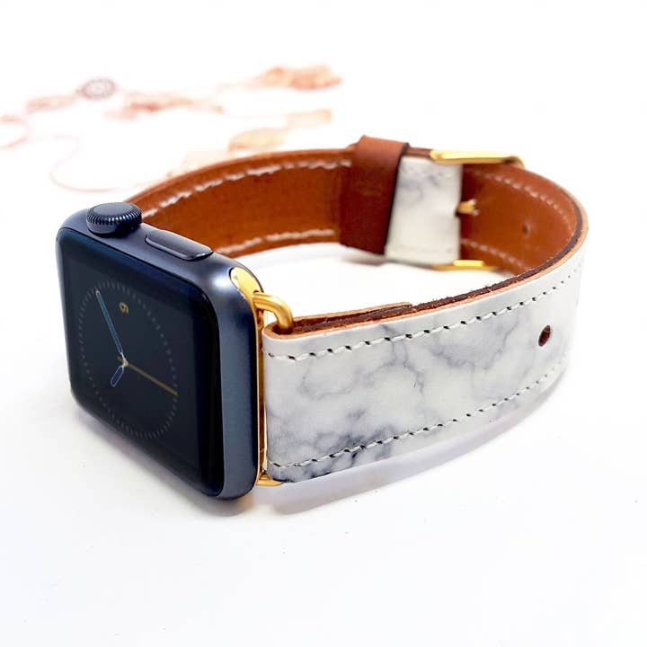 Correa de cuero para Apple Watch, estilo mármol gris para venta al por mayor de Inky Goat
