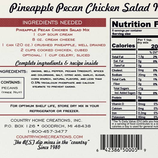 Country Home Creations - Wholesale Dip -
Artisan Kitchen Pineapple Pecan Chicken Salad Mix
1