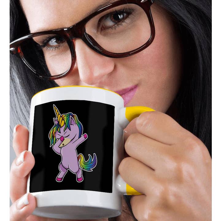 3dRose - Wholesale Coffee Mug - 3dRose, Cute Little Pink Dab Dabbing Unicorn on Black Background, Mug1