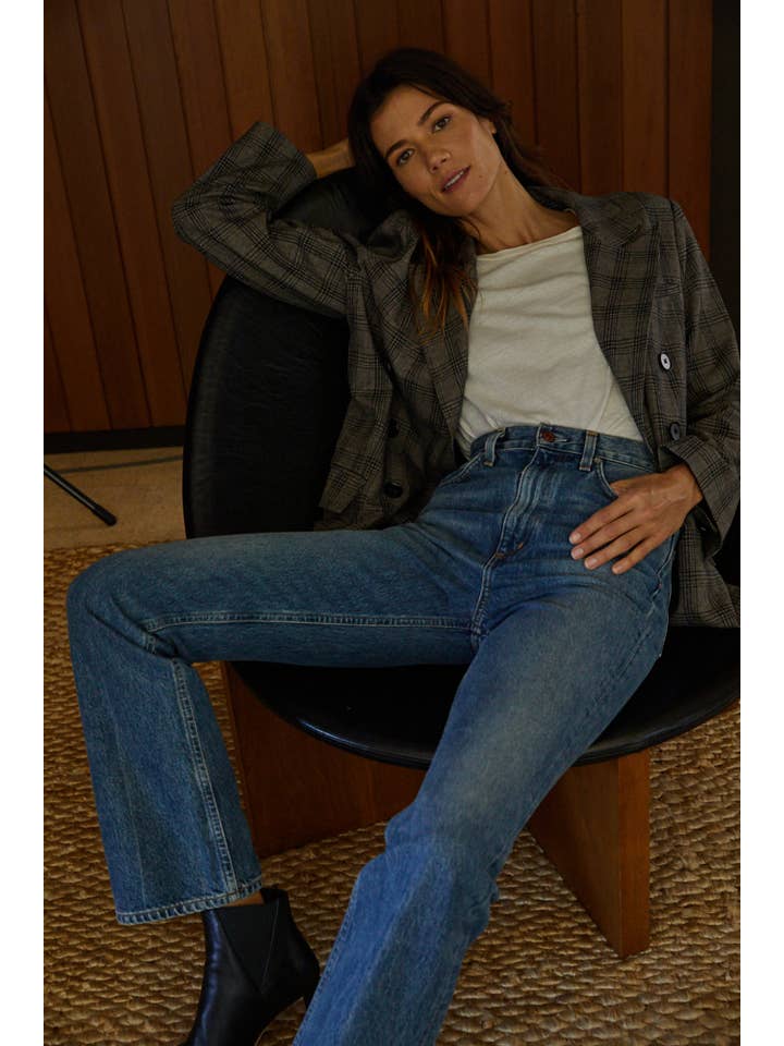Gris Foncé L5108 | Blazer à carreaux oversize à manches longues tissé en vente sur Faire5