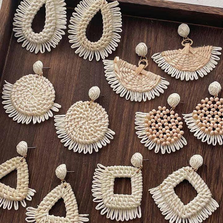 Dipped Shop - Wholesale Dangle Earrings - Vintage Handwoven Rattan Grass Earrings DP25D77614