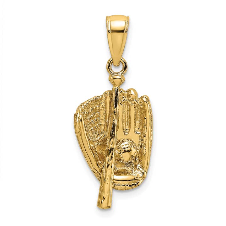 10K 3-D Polished Baseball Glove, Bat and Ball Charm for wholesale by Sophia Jewelers