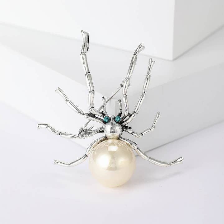 Tourtiwi - Wholesale Brooch - Gothic Silver Spider Brooches with Pearl Bodies7