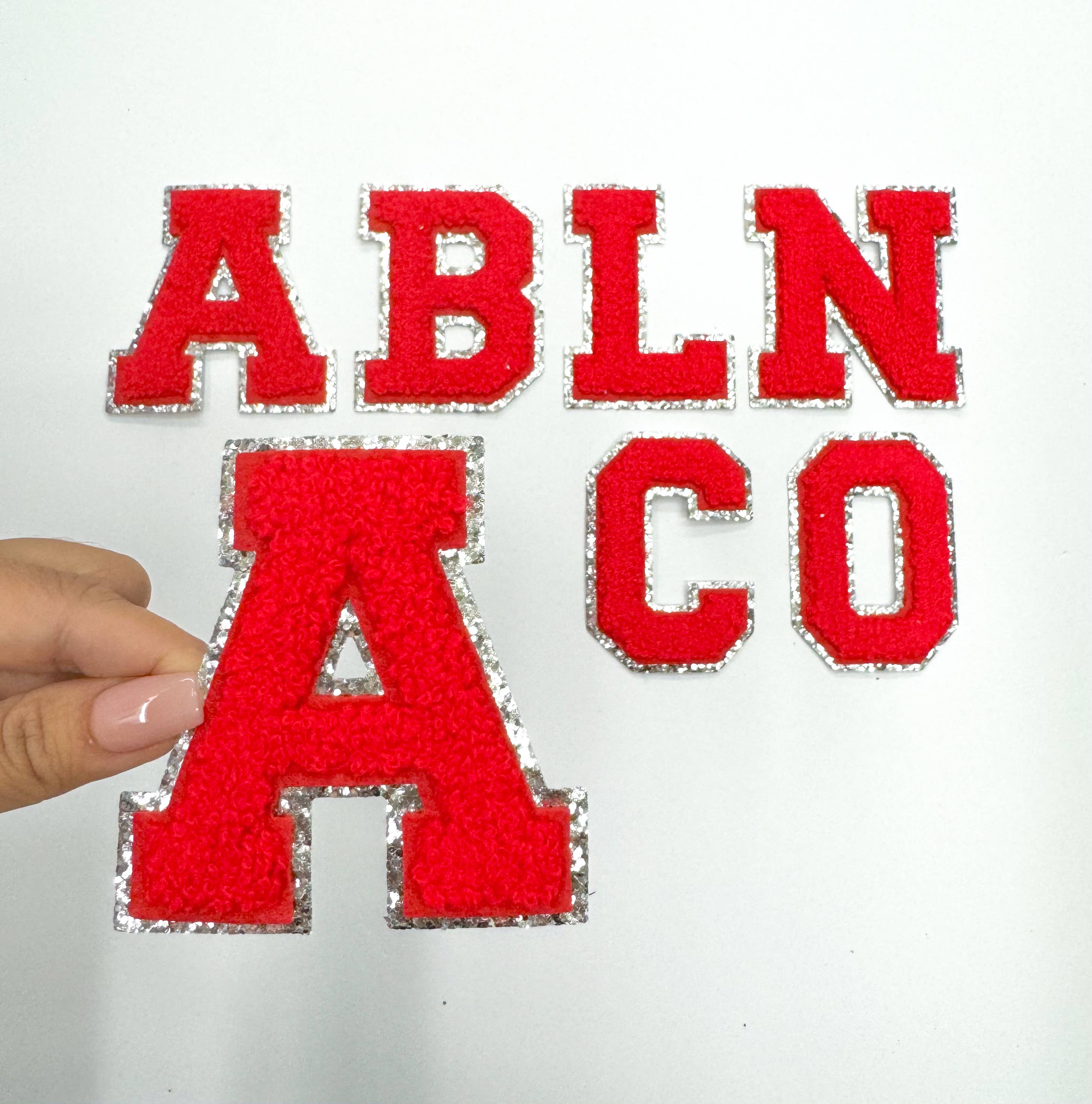 ABLNco - Wholesale Patch - Red Silver Letters Chenille Embroidery Patch