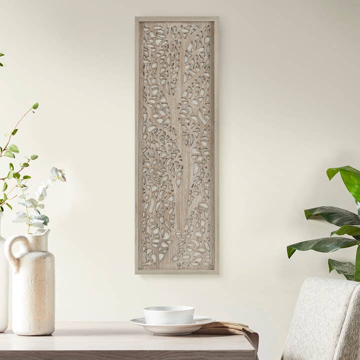 Olliix - Wholesale Wall Accent - Botanical Carved Branches Reclaimed Wood Wall Decor, Natural