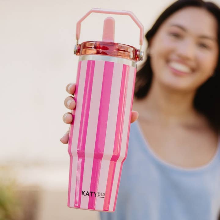 Pink and Hot Pink Striped 30 Oz Cabana Tumbler for wholesale on Faire