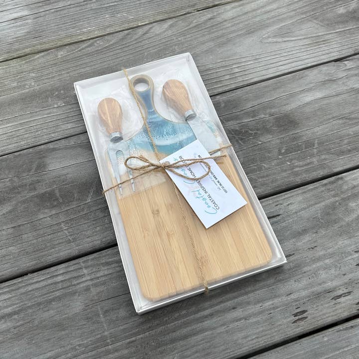 Coastal Coasters - Wholesale Cheese Board - Charcuterie Board Gift Set - Wood + Resin - Coastal Ocean 1