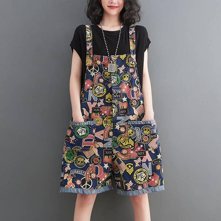 Blå Sommerprintede jeansshorts med stropper til kvinder for engroshandel på Faire2