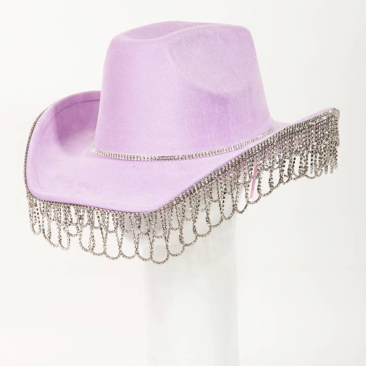 Intricate Rhinestone Curtain Fringe Western Cowboy Hat for wholesale by Collections by Fame Accessories
