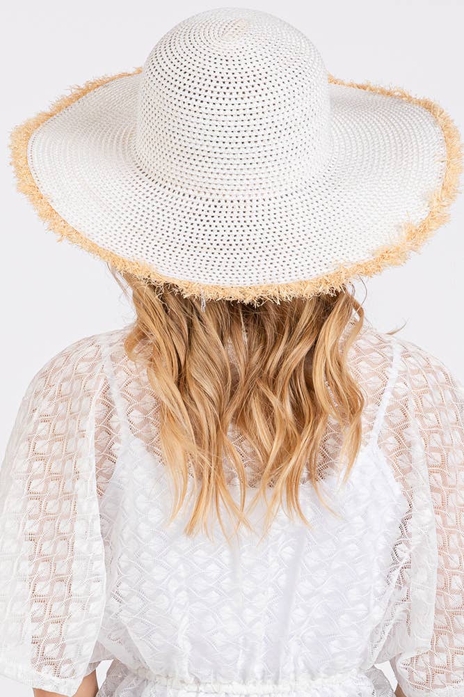 Hana - Vendita all'ingrosso Cappello di paglia - Donna - Cappello Estivo di Paglia a Tesa Larga Bicolore con Bordo Sfilacciato34