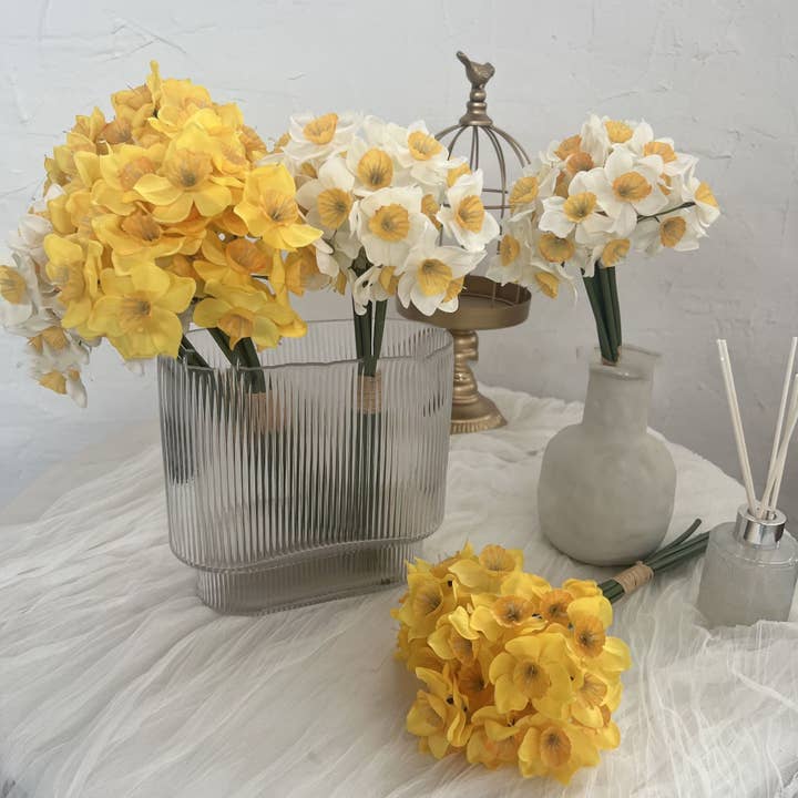Sweet Home Deco - Venta al por mayor Flores artificiales - Flores Artificiales de Narcisos de Seda de 16'', Ramilletes Florales