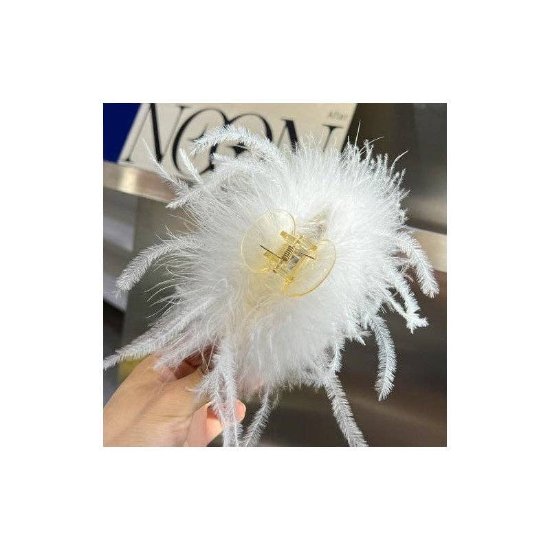 FurDecoration - Wholesale Hair Clip - Women's - Luxurious Genuine Ostrich Feather Large Hair Claw Clip11