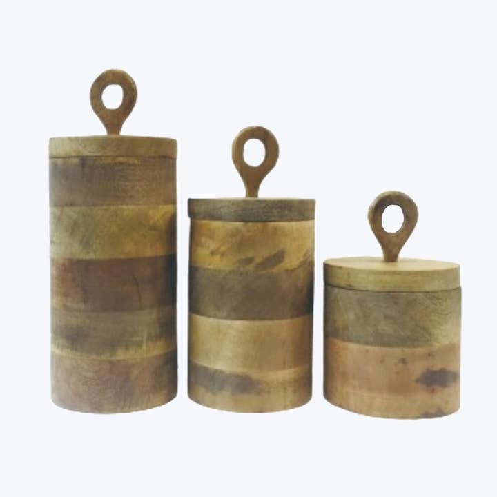 Young's - Wholesale Decorative Tabletop Object - Acacia Wood Cansiter Set of 3 (SKU#: 13328)