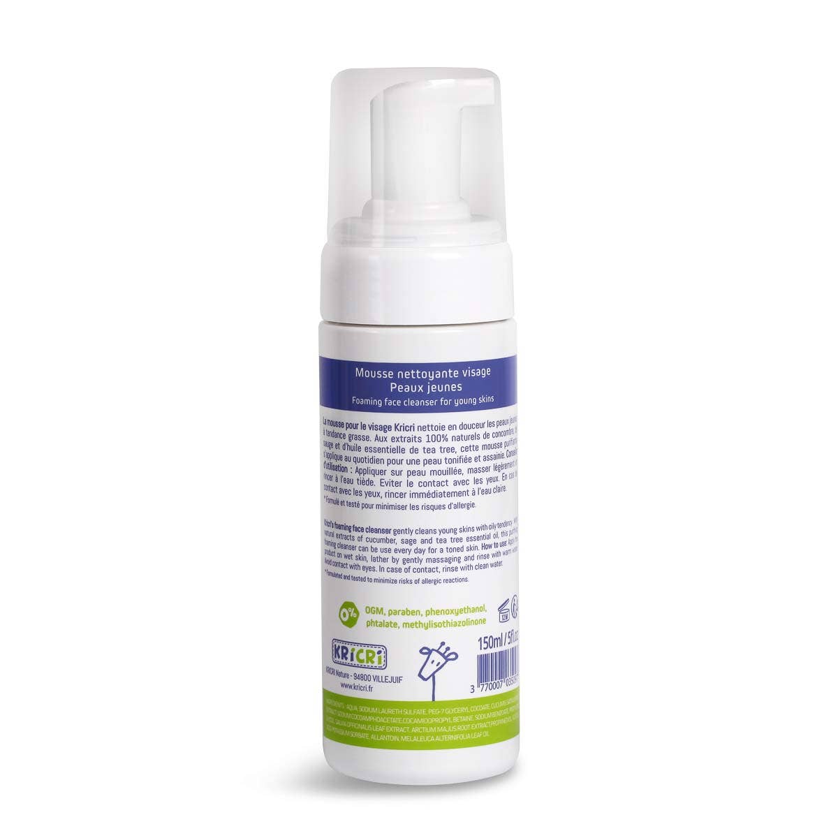 Kricri nature - Vente Nettoyants pour le visage - Mousse nettoyante visage peaux jeunes 150 ml1