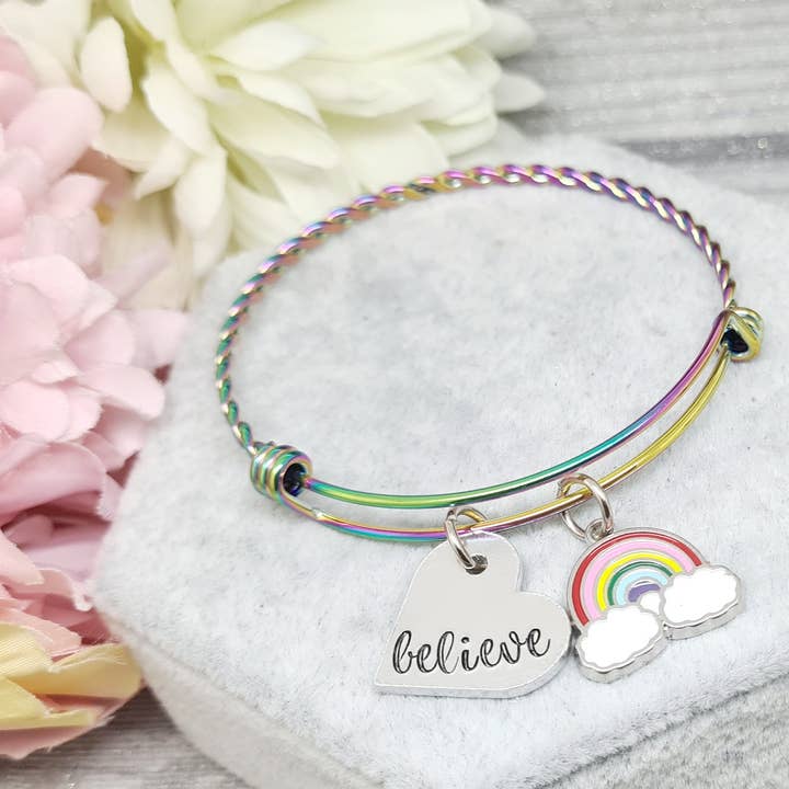 Believe - Rainbow - Adjustable Bracelet for wholesale by The Trinket Box