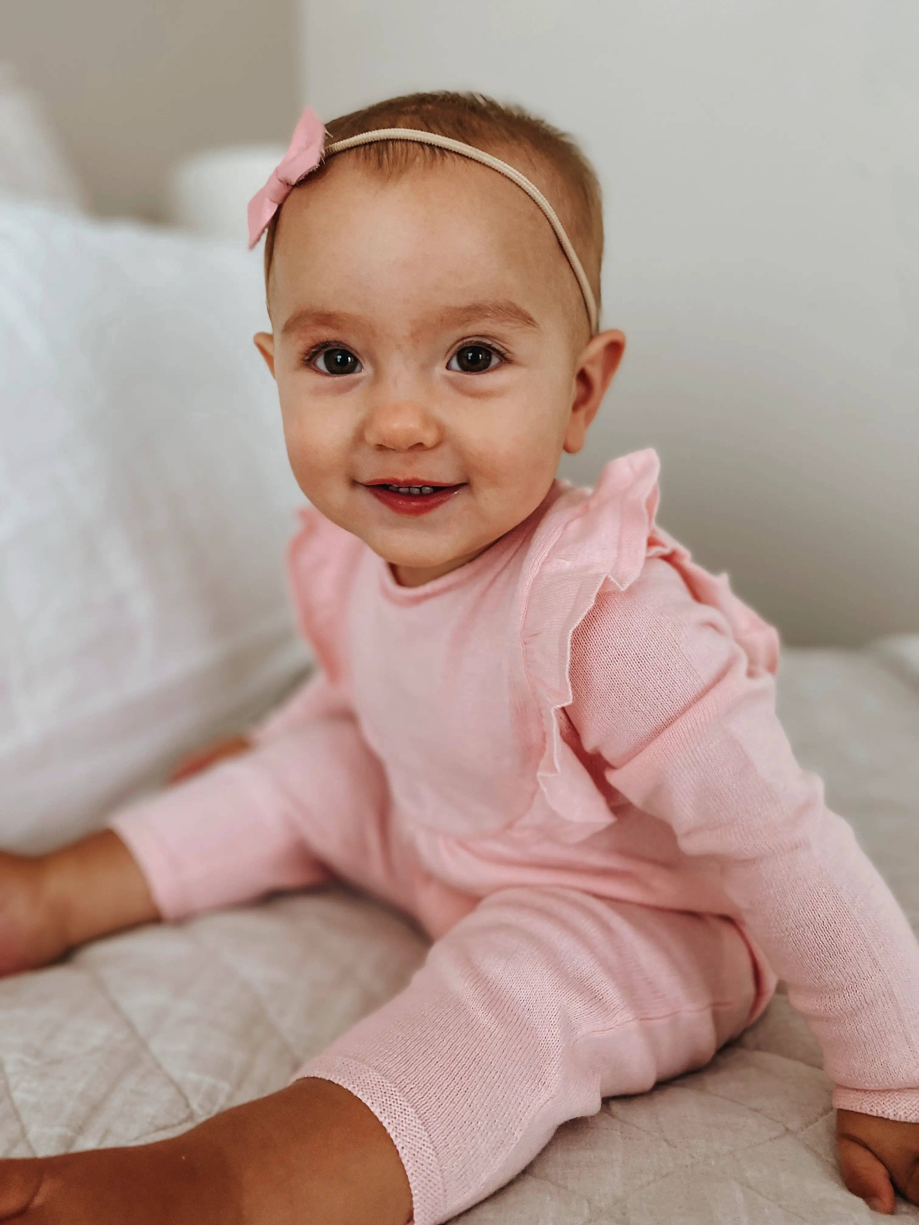 Monica + Andy - Wholesale Jumpsuit - Baby - Double Ruffle Sweater Romper_Pink4