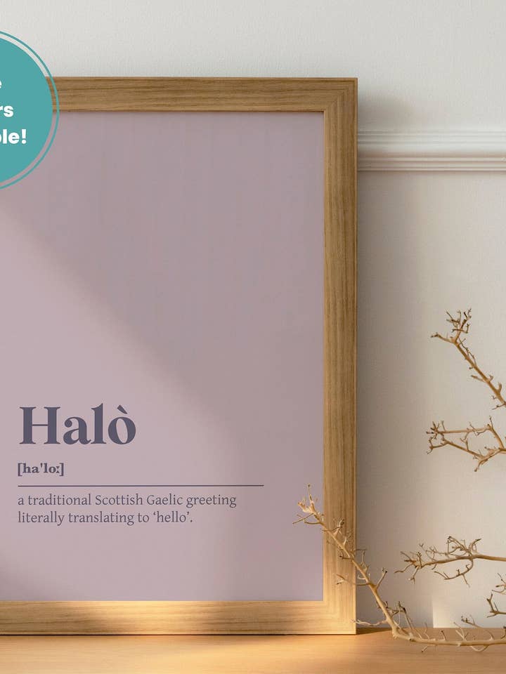 Halo Hello Hi Greeting Gaelic Dictionary UNFRAMED PRINT for wholesale by Kalloway Design
