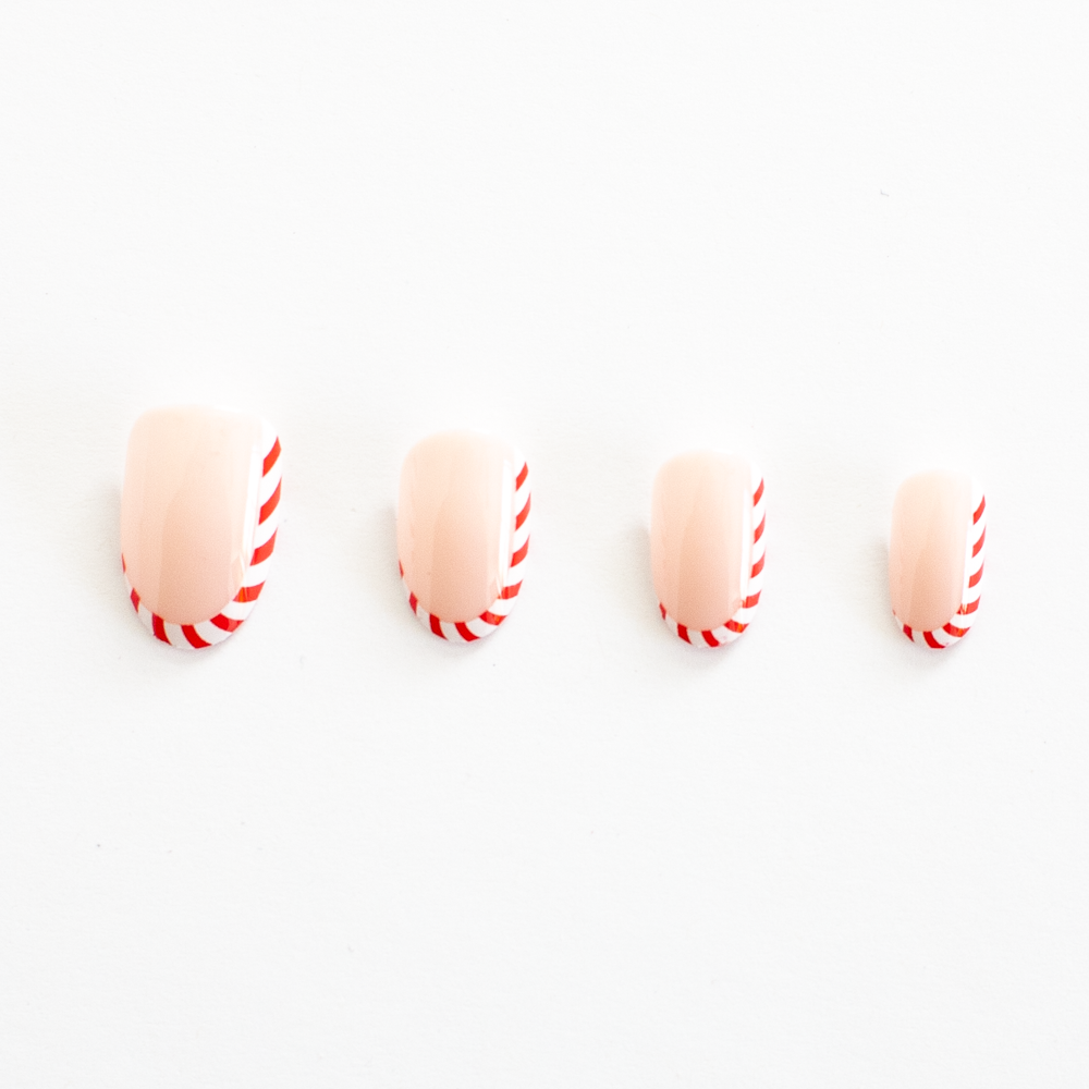 Ivy & Ash - Wholesale Press-On/Fake Nails - Candy Cane Cutie | Candy Cane French Tip Press-On Nails Set1
