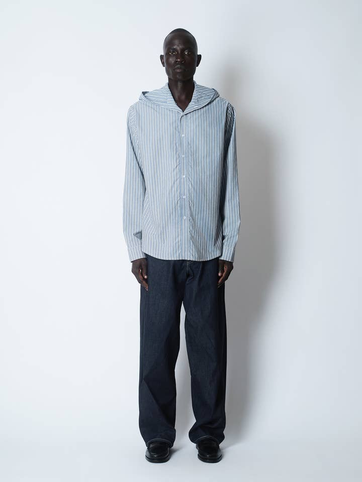 SN264 HOODED OXFORD SHIRT COTTON POPLIN NEW STRIPE 2 for wholesale by Saul Nash