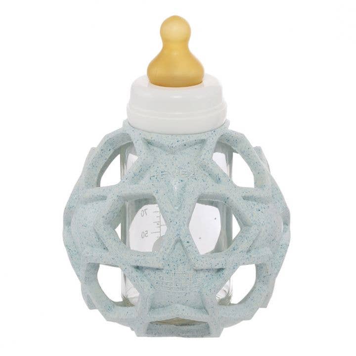 Pharmedistore - Venta al por mayor Botellas de leche/zumo - HEVEA: biberón de vidrio 2 en 1 con protección azul Star Ball