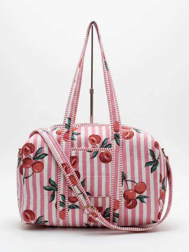 Quilted Overnight Duffle Bag, Cherry Pink Stripe for wholesale by NIBI MTK