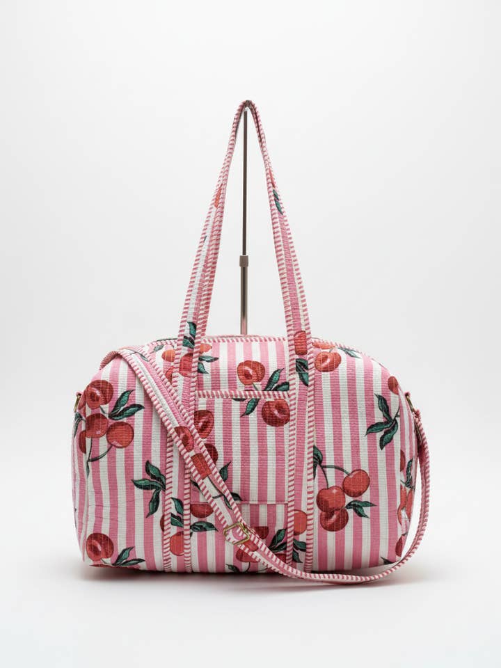 Gestepptes Übernachtungs-Duffelbag, Kirschrosa Streifen für den Großhandel von NIBI MTK