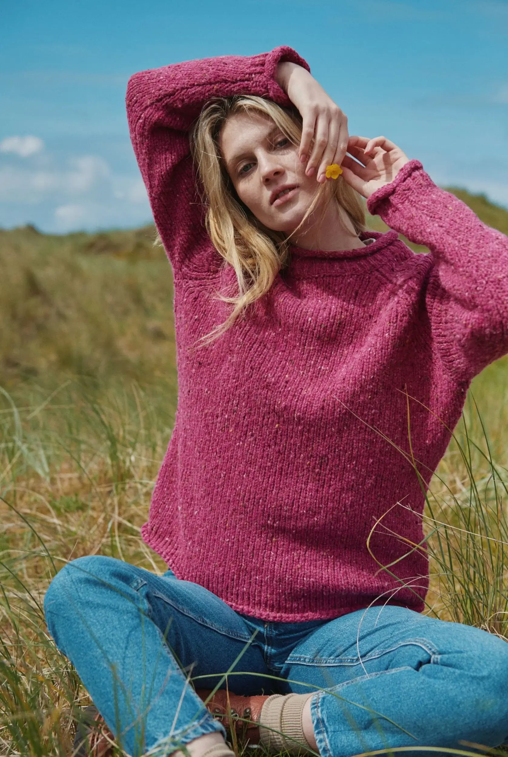 Aran Woollen Mills - Wholesale Knit Sweater - Women's - Brackloon Tweed Roll Neck Ladies Sweater - Pink2