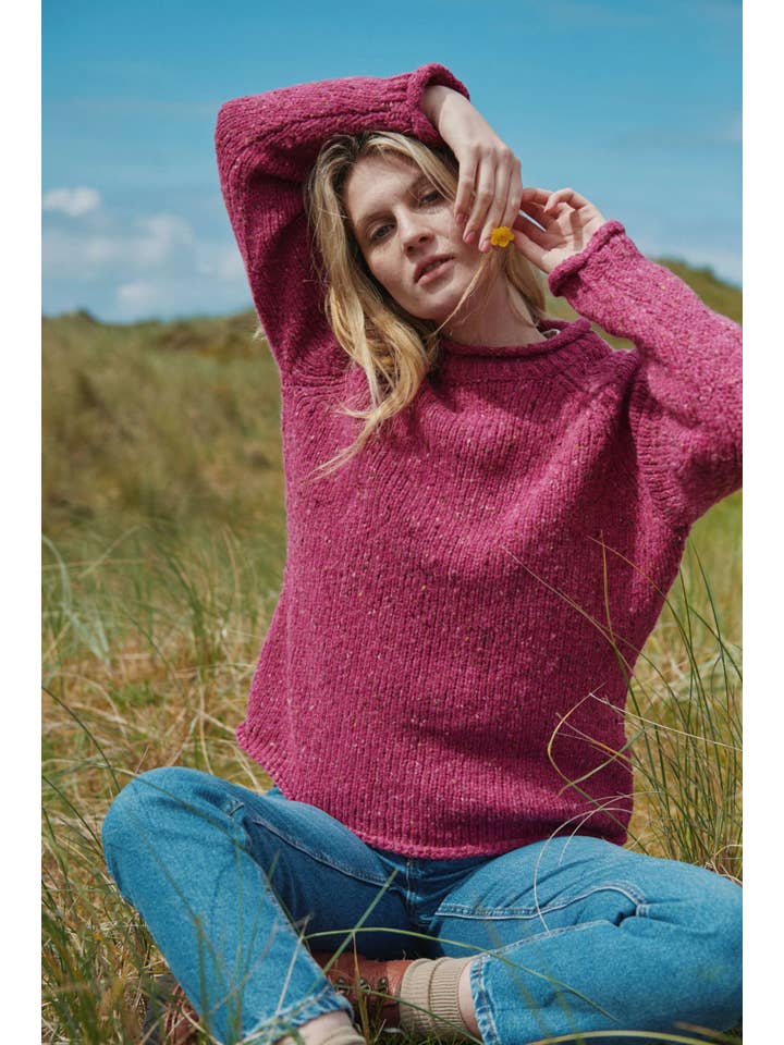 Aran Woollen Mills - Wholesale Knit Sweater - Women's - Brackloon Tweed Roll Neck Ladies Sweater - Pink2