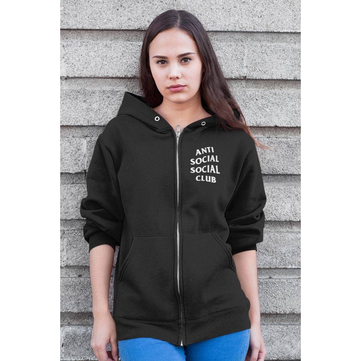 crashangel.us - Vente Sweat à capuche – femme - SWEAT À CAPUCHE À GLISSIÈRE GRAPHIQUE ANTI-SOCIAL POUR FEMMES0