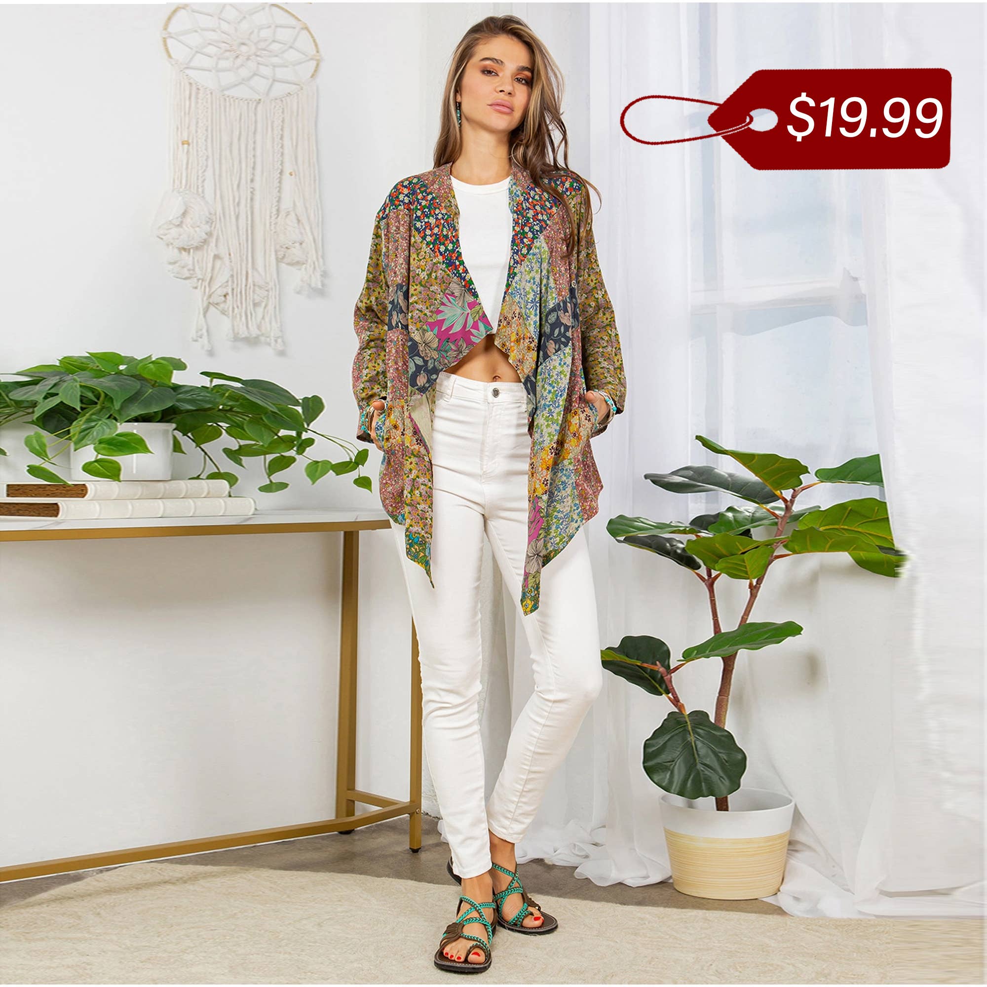 Young Threads - Wholesale Kimono - Women's - Patchwork Kimono Cardigan With 3/4 Sleeve1