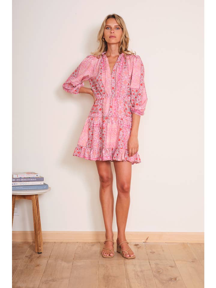 LYSERØD PATCHEWORK Pink Wes Kvindekjole for engroshandel på Faire1