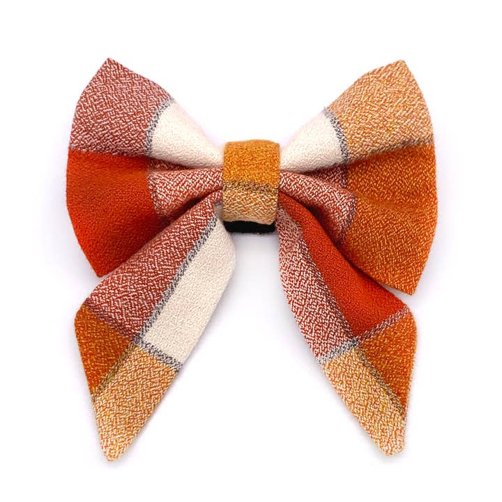 Pumpkin Plaid Flannel Dog Bow for wholesale by Winthrop Clothing Co.