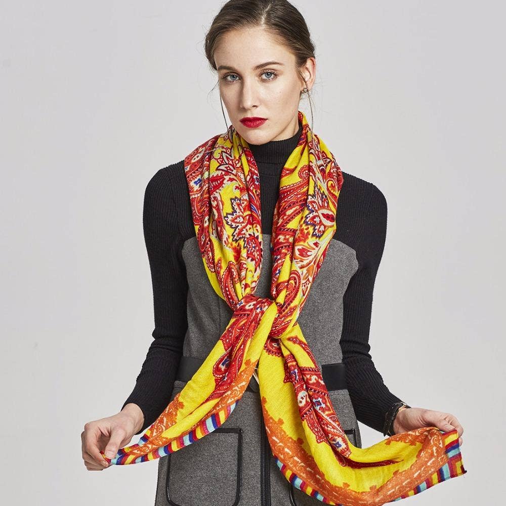 Scarflings – wholesale Scarf – Women's – Marmalade Paisley Silk and Wool Wrap7
