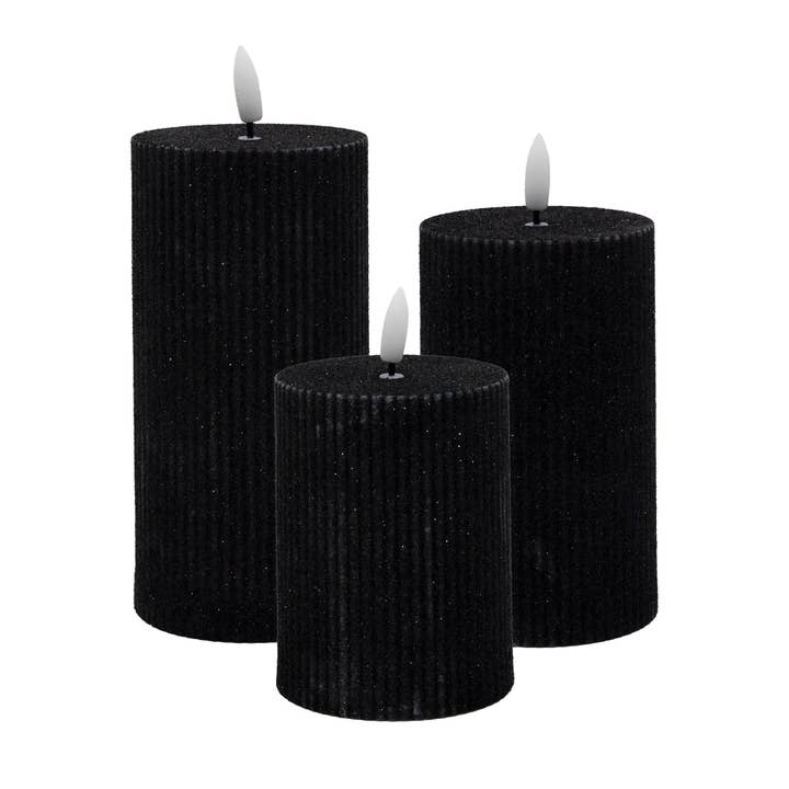 LumaBase - Wholesale Flameless Candle - Battery Operated Black Fluted Pillar Candles - Set of 32
