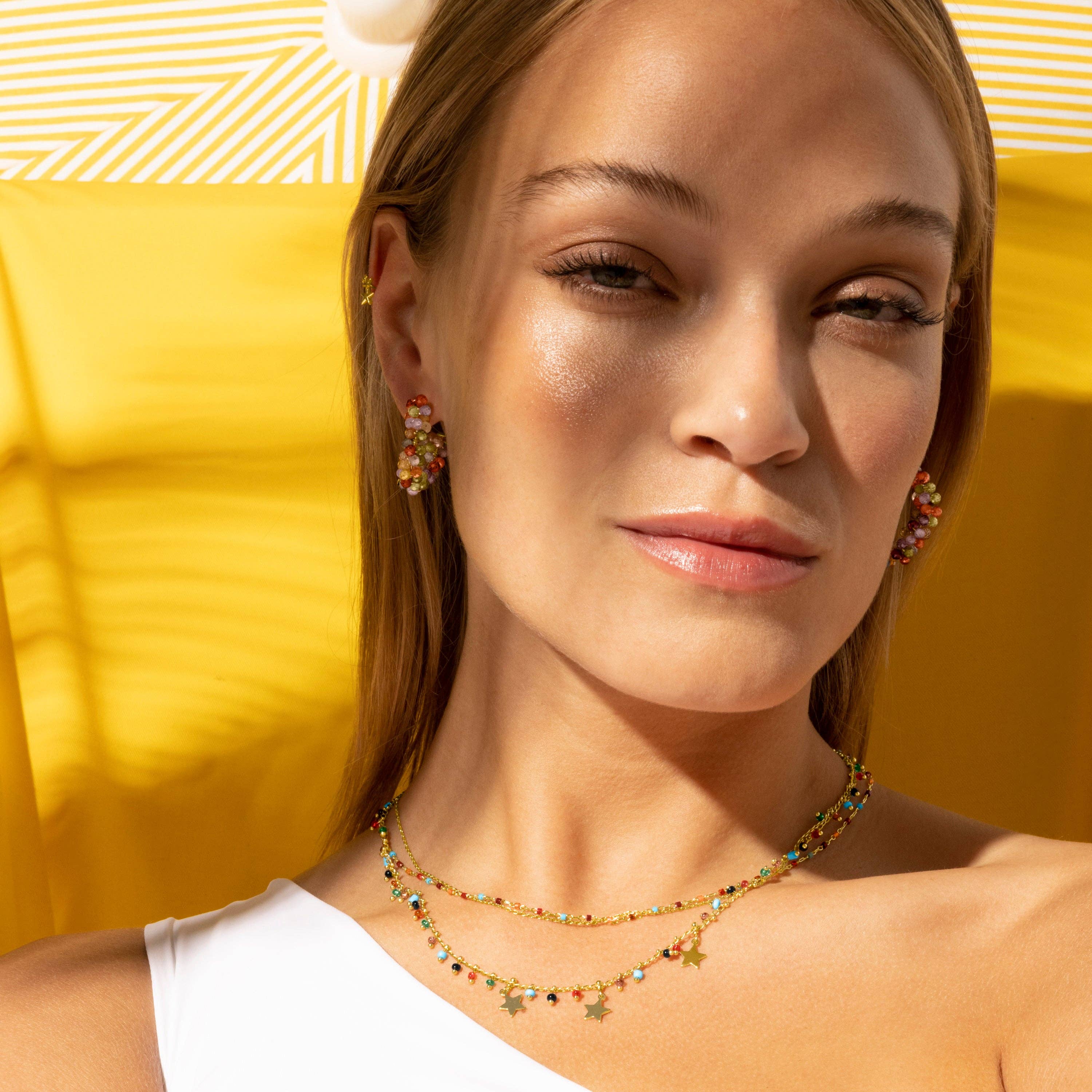 Luxenter - Wholesale Beaded/Pearl Necklace - Collar Luxenter de Cuarzo Hidrotermal Multicolor acabado en oro amarillo de 18K - Nespo4