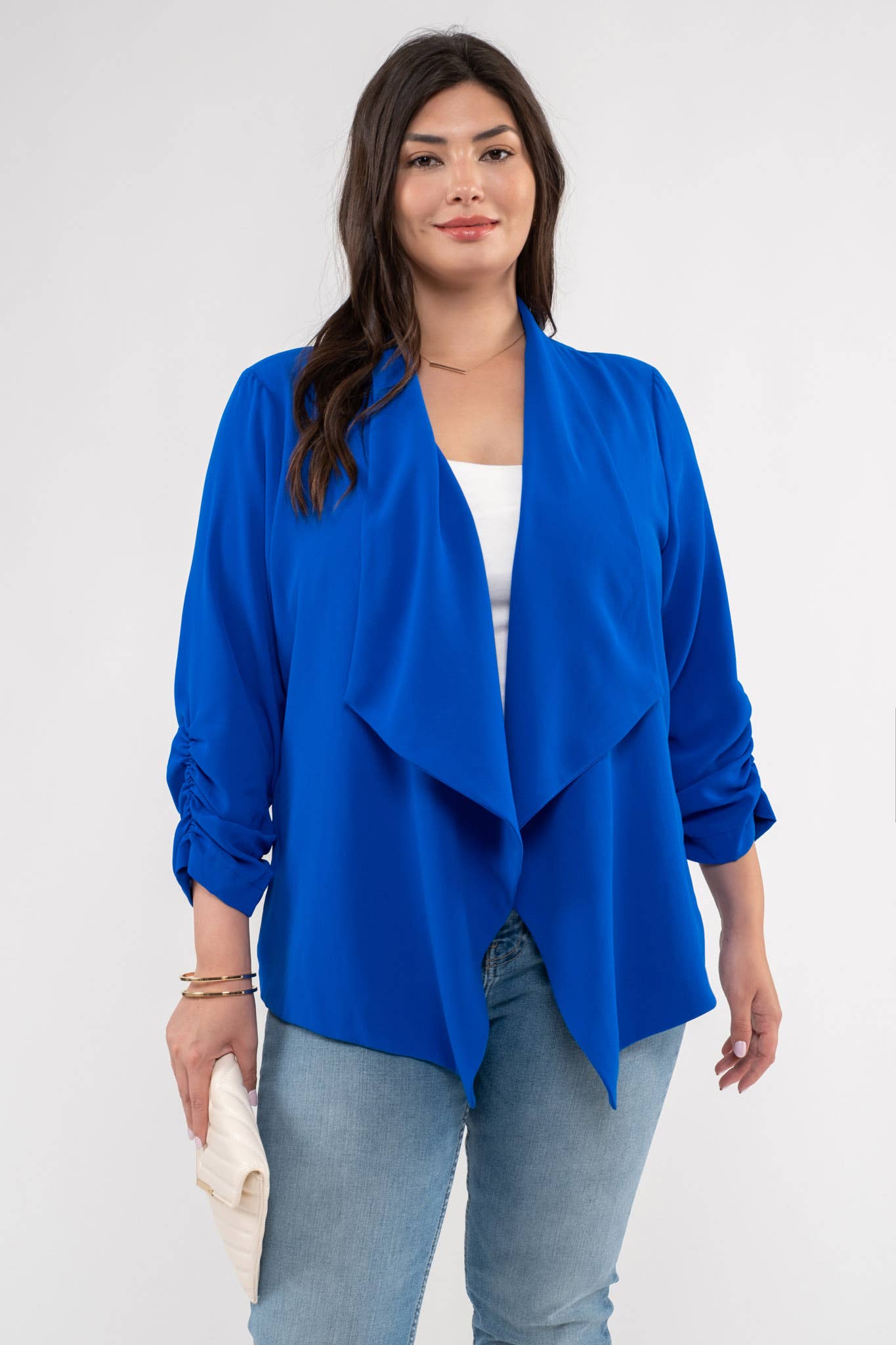 Blu Pepper – Engroshandel Blazer - Dame – Plus size blazer med 3/4 ærmer og rynkede detaljer20