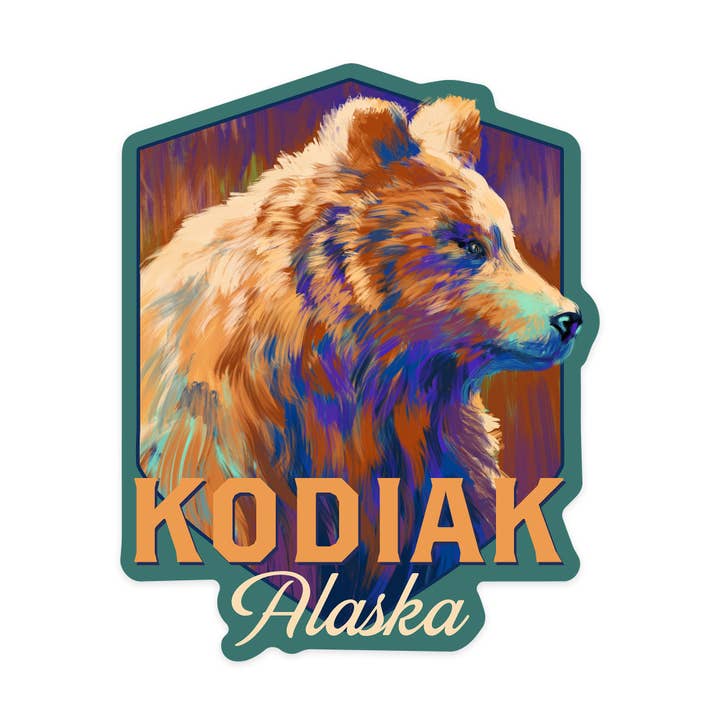 STICKER Kodiak, Alaska, Grizzly Bear, Vivid for wholesale by Lantern Press