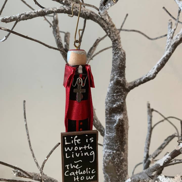 Our Saint Family - Wholesale Ornament - Venerable Fulton Sheen Wooden Doll Ornament
