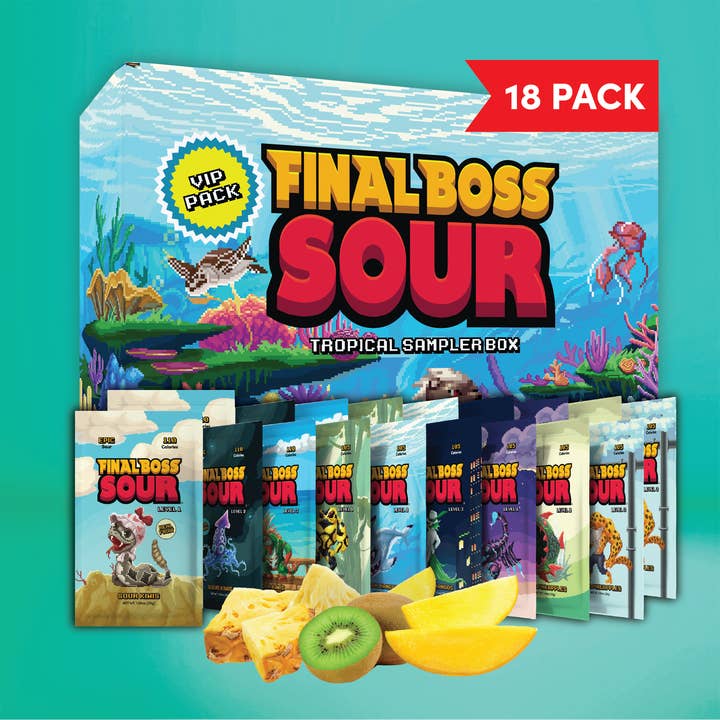 VIP Tropisk Prøvepakke (18 stk.) for engroshandel hos Final Boss Sour