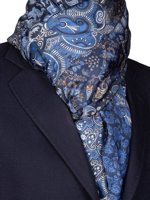 Vintage Blue Silk Scarf Patchwork Paisley Light Blue Brown S262 for wholesale by Graffeo Cravatte