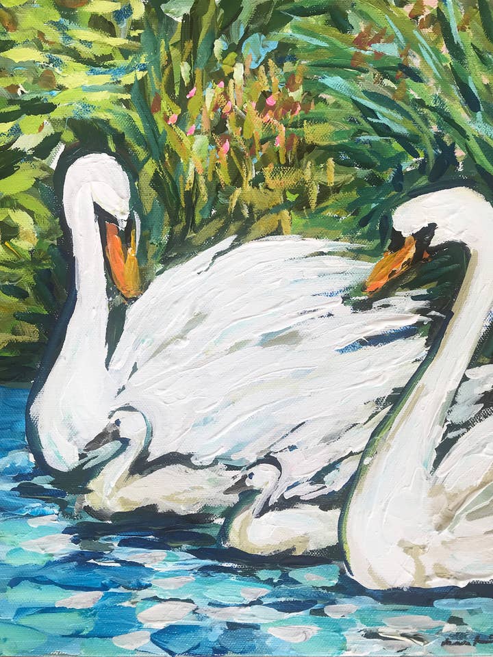 Birds Print on Paper, "Swans" for wholesale by Maren Devine Art