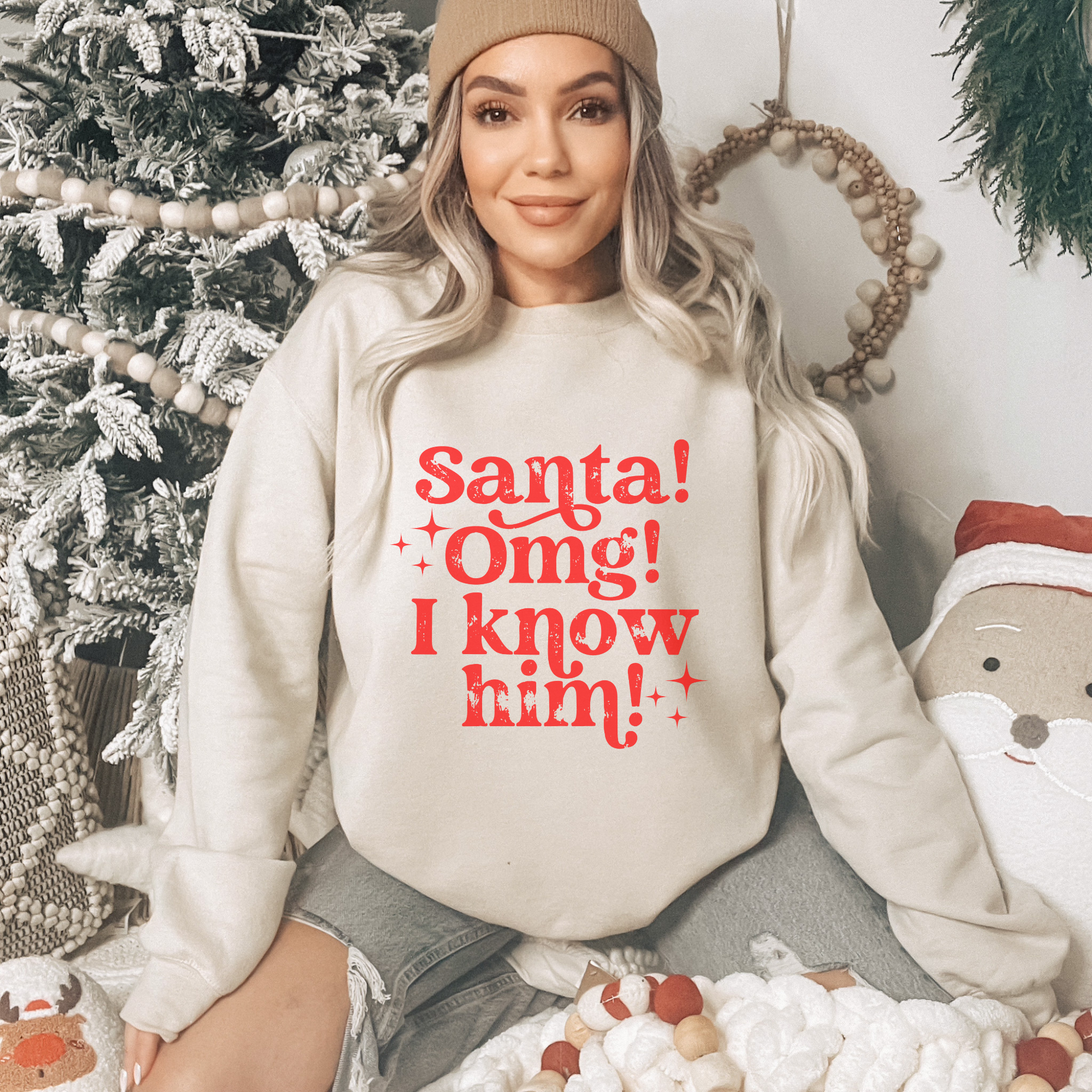 Trendznmore - Modern Graphic Apparel - Wholesale Graphic Sweatshirt - Women's -  Santa OMG I know Him Funny Christmas Sweatshirt 4