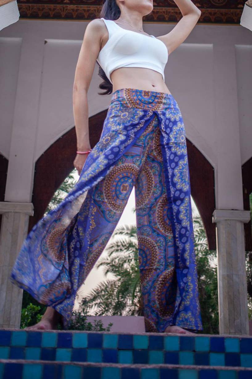 Foutaz LLC - Vente Pantalon – femme - Pantalon portefeuille, pantalon bohème, pantalon de plage, étui aux couleurs mélangées