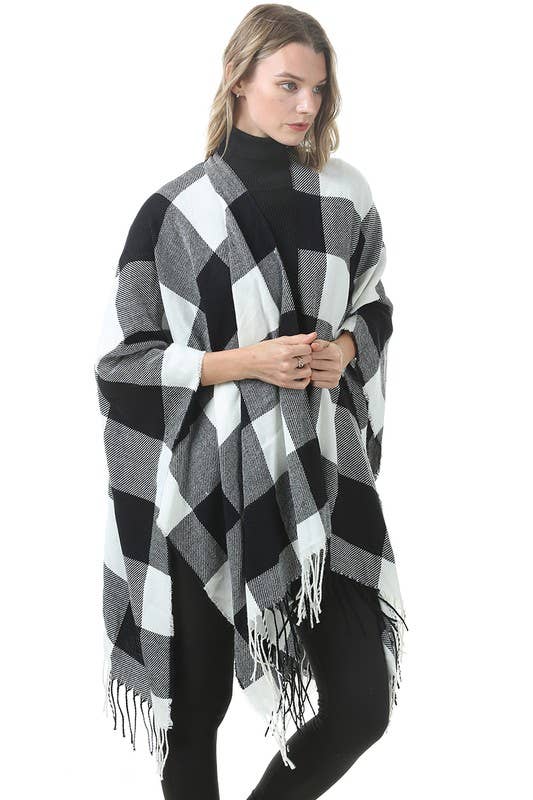ACCITY - Wholesale Poncho - Women's - PLAID PATTERN PONCHOS CAPES COLOR BLOCK SHAWL WRAP_CWASC0046