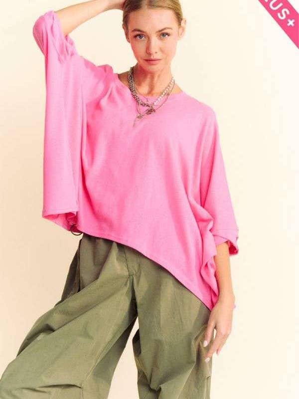 PLUS DROP SHOULDERS BATWING SLEEVE SIDE SLIT TOP for wholesale by Davi & Dani