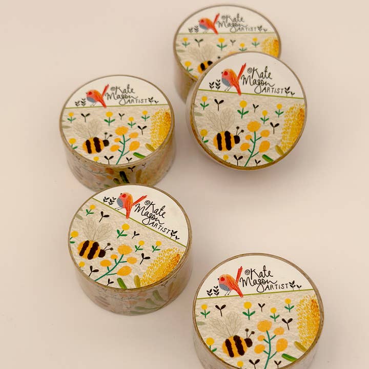 Kate Mason Artist - Wholesale Washi Tape - Floral Silver Banksia WASHI TAPE2