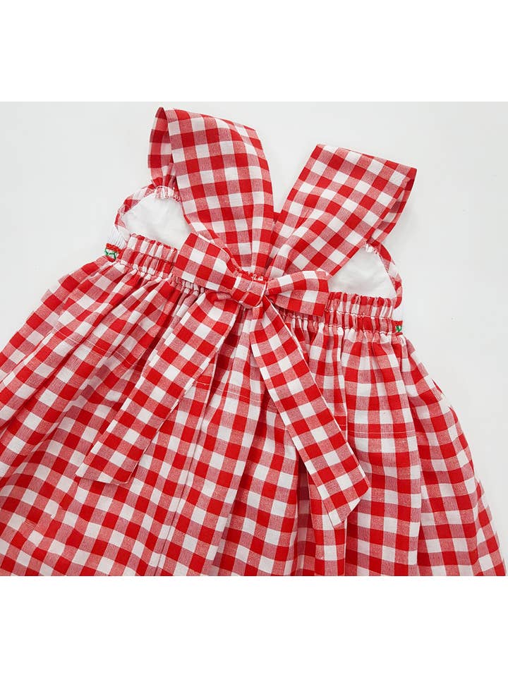 Angeline Kids - Vente Robe – enfant - Robe d'été smockée vichy rouge fraise pour bébés filles1