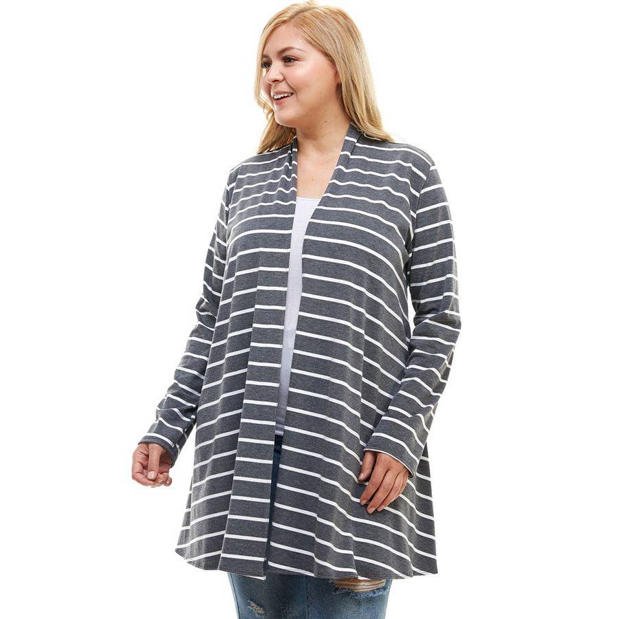 Azules Clothing – Großhandel Strickjacke – Damen – AJK-3001RSX-STRIPE Plus Size Langarm Streifen Strickjacke6